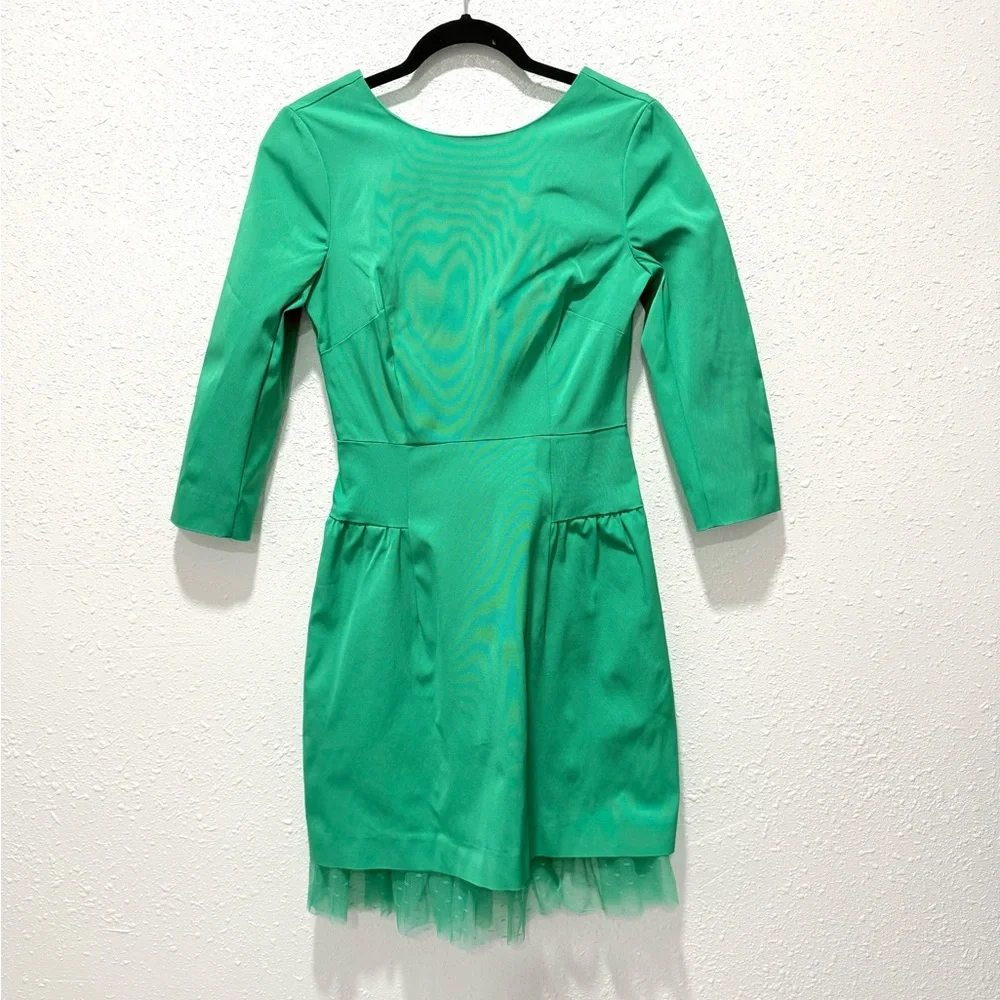 J. Crew 50 60s satin Green‎ bubble skirt 3/4 Sleeve Dress 2